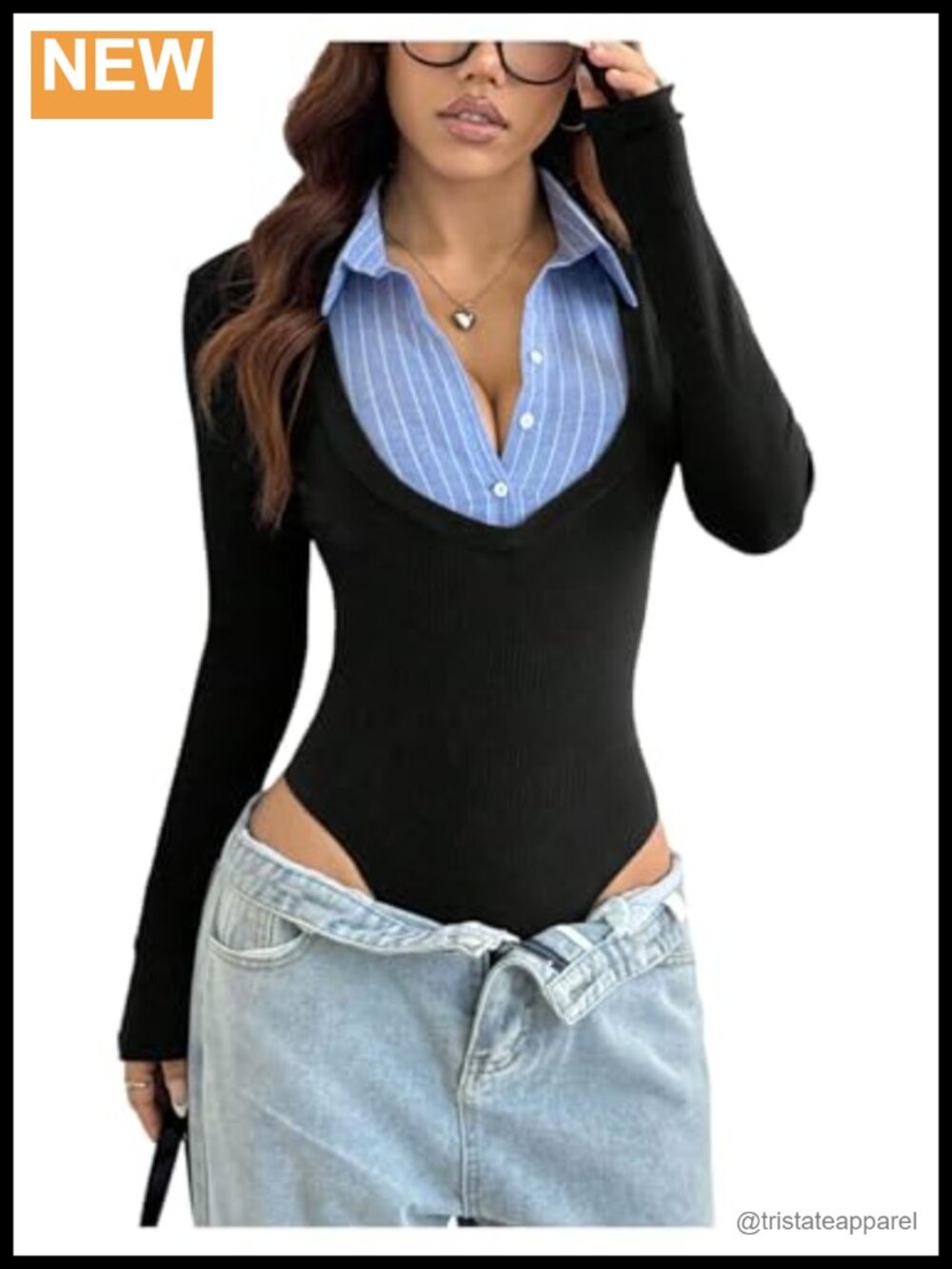Women's Collared Long Sleeve Bodysuit High Stretch Slim Fit T Back